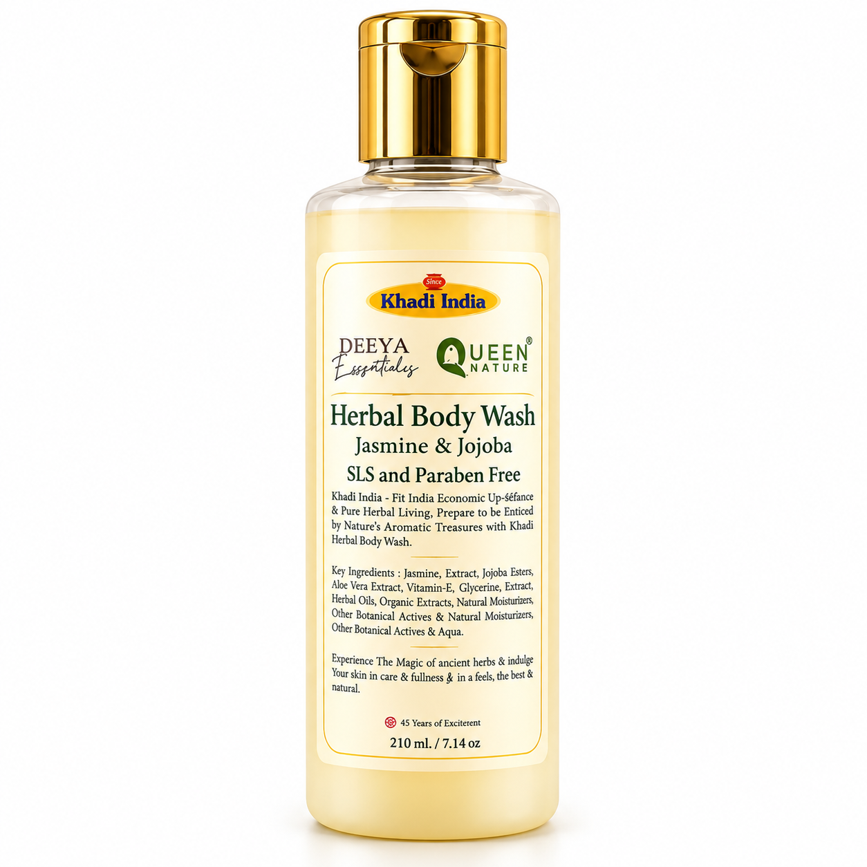 Khadi India Herbal Body Wash – Jasmine & Jojoba By Queen Temple | SLS & Paraben Free Shower Gel | Moisturizing Natural Body Cleanser for Soft, Glowing Skin | 210 ml