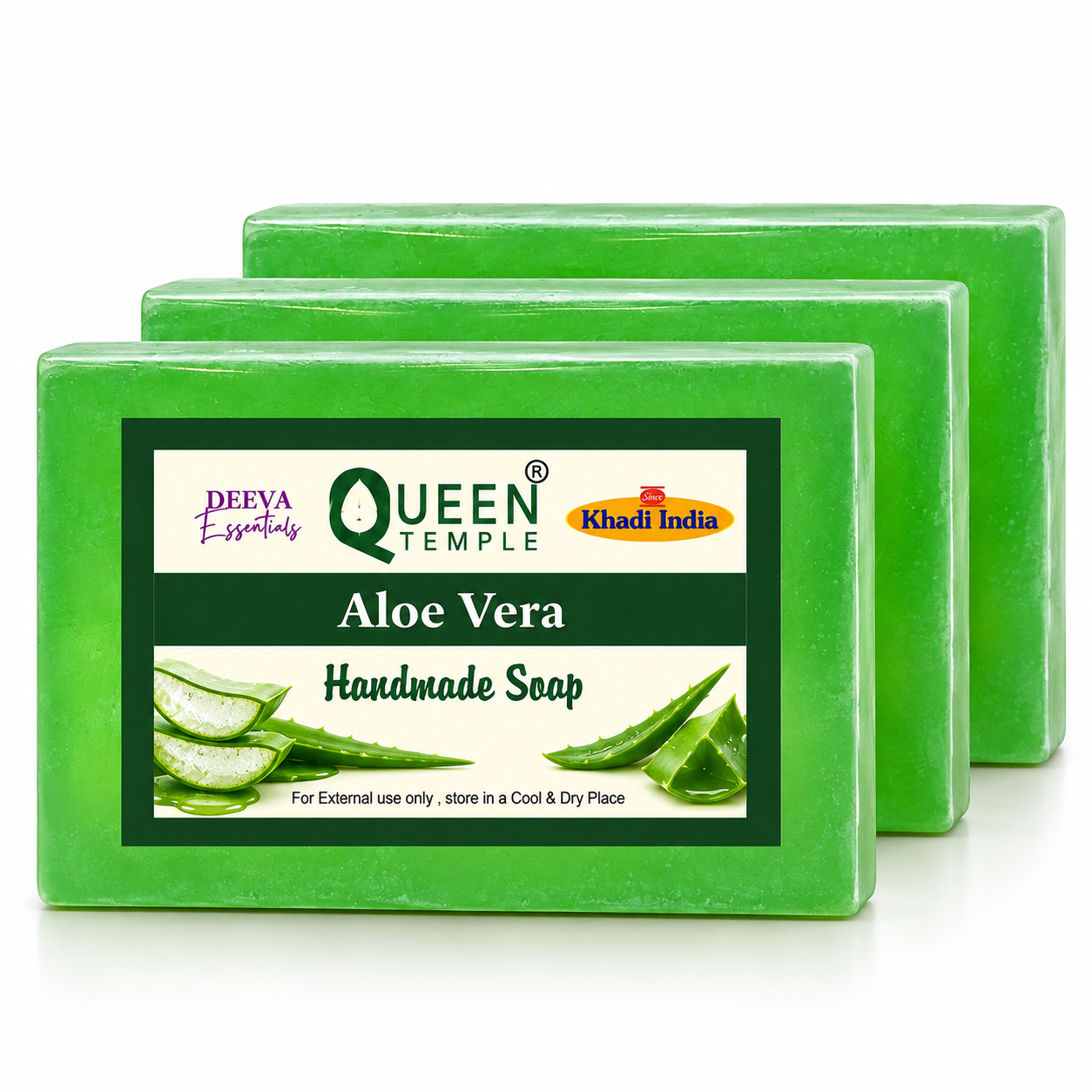 Khadi India Pack of 3 Glycerine Handmade Soap | Natural Soap with Essential Oils | 125 gm Each - Aloe Vera