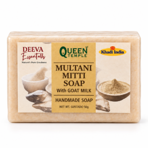 Multani Mitti Soap with Goat Milk By Queen Temple | Handmade Natural Clay Soap Bar for Deep Cleansing & Acne Control | Suitable for All Skin Types | 100g Each | Pack of 2 (100g x 2)
