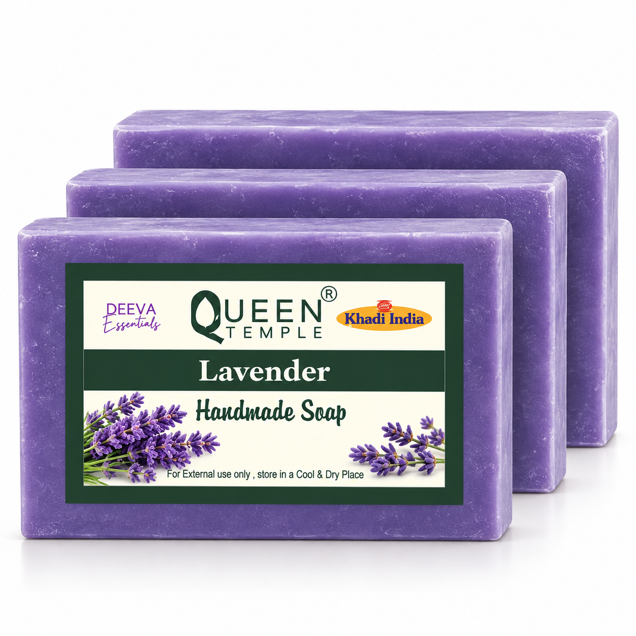 Khadi India Pack of 3 Glycerine Handmade Soap| | Natural Soap with Essential Oils | 125 gm Each – Lavender