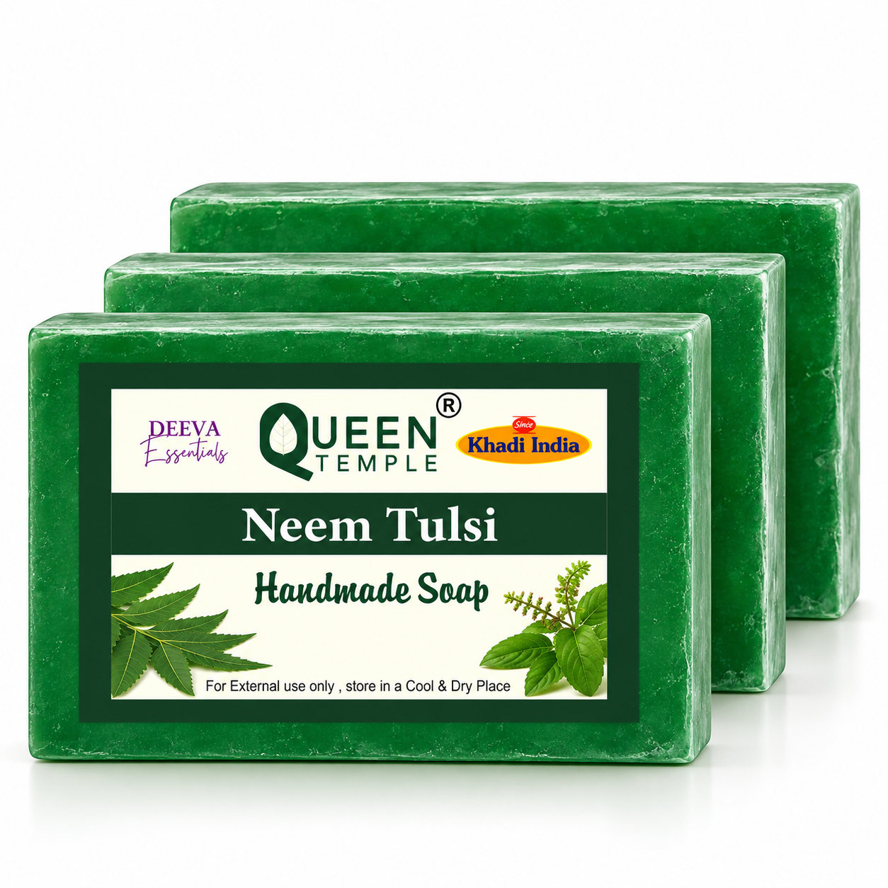 Khadi India Pack of 3 Glycerine Handmade Soap| | Natural Soap with Essential Oils | 125 gm Each – Neem Tulsi