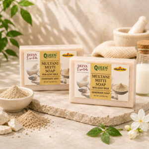 Multani Mitti Soap with Goat Milk By Queen Temple | Handmade Natural Clay Soap Bar for Deep Cleansing & Acne Control | Suitable for All Skin Types | 100g Each | Pack of 2 (100g x 2)