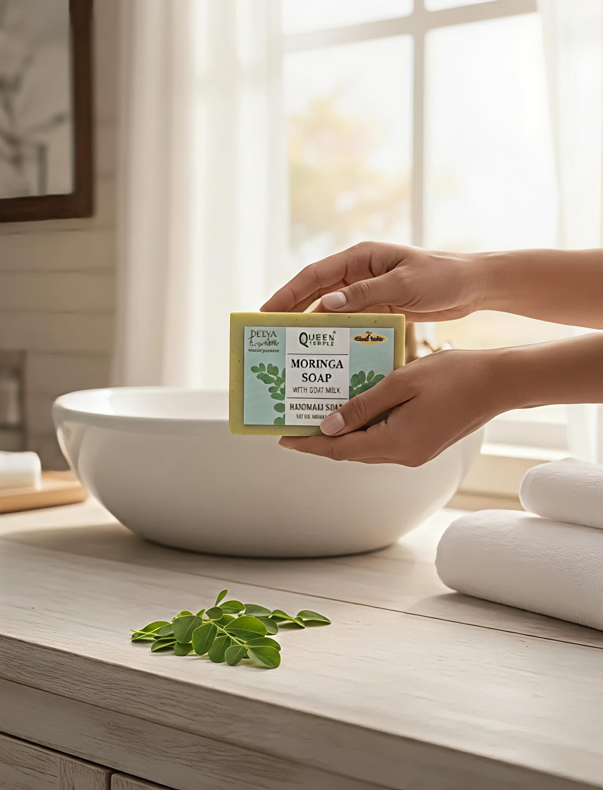 Moringa Soap with Goat Milk – Handmade Natural Bath Soap for Gentle Cleansing & Nourishing Skin | Moisturizing Herbal Soap Bar | 100g - Image 3