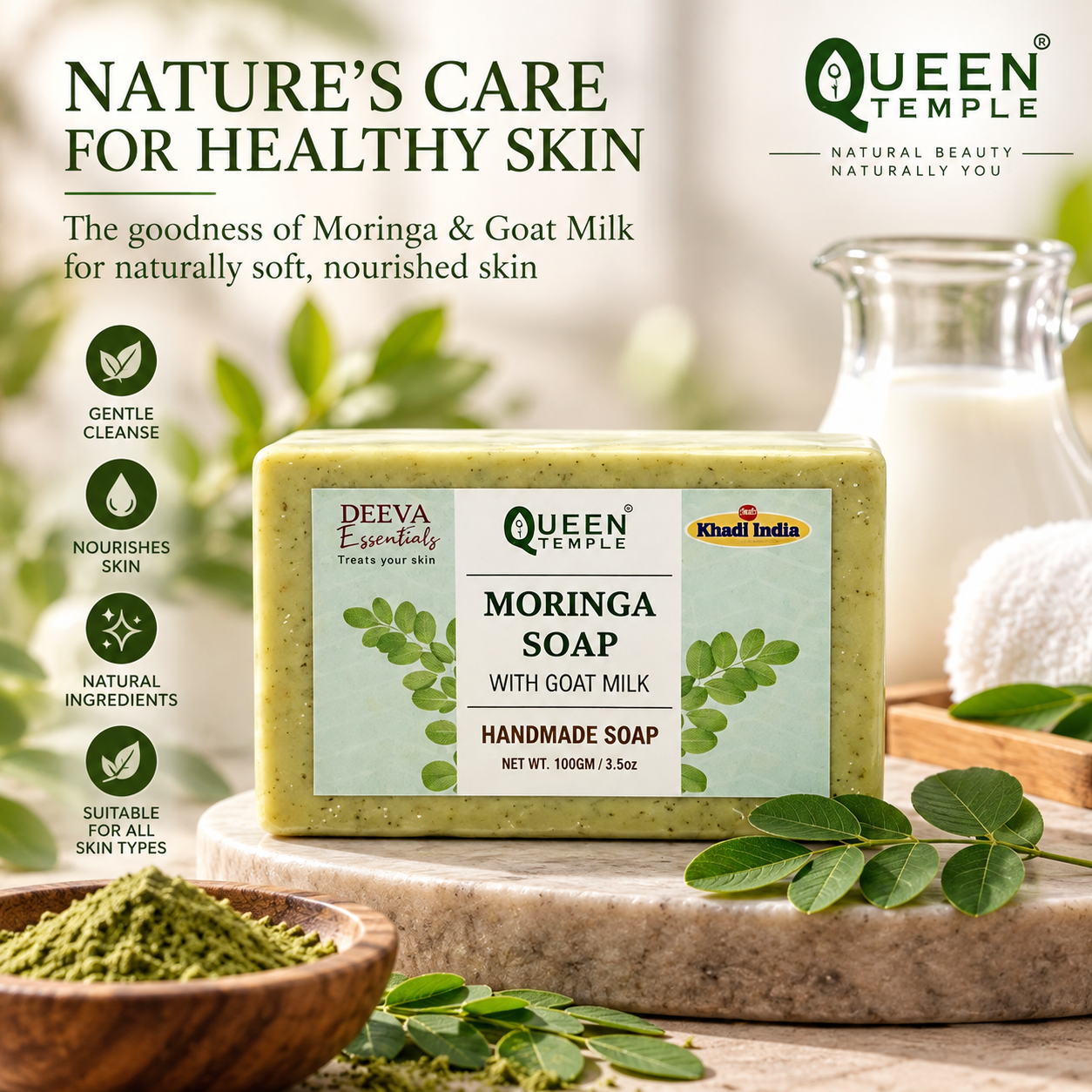 Moringa Soap with Goat Milk – Handmade Natural Bath Soap for Gentle Cleansing & Nourishing Skin | Moisturizing Herbal Soap Bar | 100g - Image 6