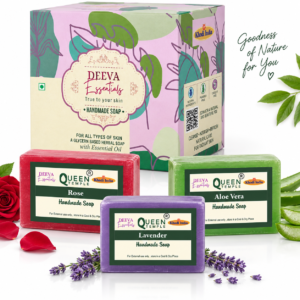 Deeva Essentials Handmade Soap Combo – Rose, Aloe Vera & Lavender Natural Herbal Soaps | Gentle Cleansing, Nourishing & Hydrating Bath Soap Set