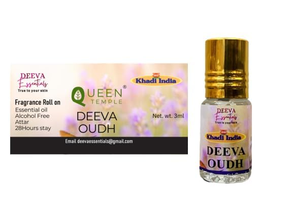Queen Temple Khadi India Deeva Oudh Premium Attar Roll-On 3ml (0.10 fl oz) | Pure Sandal Attar | Long Lasting Alcohol-Free Oudh Fragrance | Rich Woody Aroma | Unisex Attar for Men & Women - Image 2