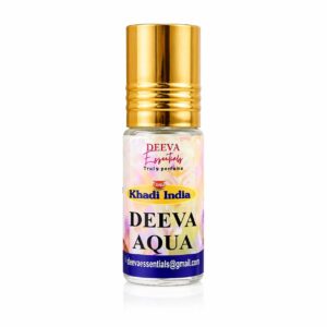 Queen Temple Khadi India Deeva Aqua Perfume Roll-On 3ml (0.10 fl oz) | Long Lasting Fragrance | Fresh, Floral & Woody Perfume Oil | Compact Travel-Friendly Roll-On for Men & Women