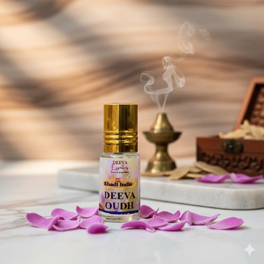 Queen Temple Khadi India Deeva Oudh Premium Attar Roll-On 3ml (0.10 fl oz) | Pure Sandal Attar | Long Lasting Alcohol-Free Oudh Fragrance | Rich Woody Aroma | Unisex Attar for Men & Women - Image 5