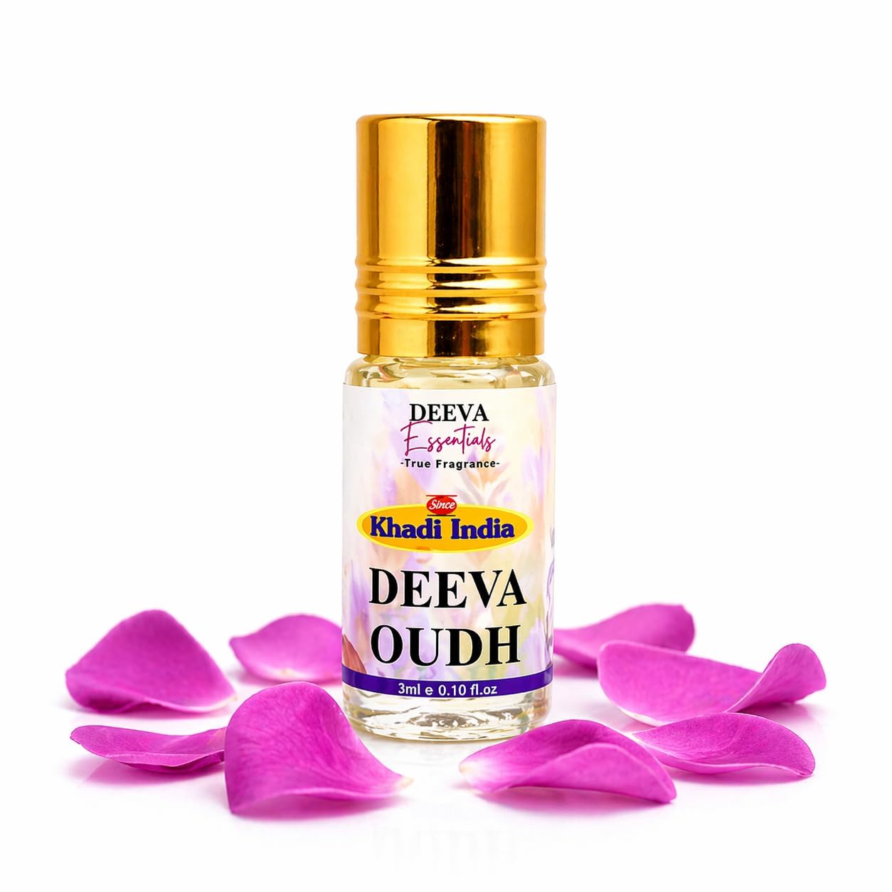 Queen Temple Khadi India Deeva Oudh Premium Attar Roll-On 3ml (0.10 fl oz) | Pure Sandal Attar | Long Lasting Alcohol-Free Oudh Fragrance | Rich Woody Aroma | Unisex Attar for Men & Women