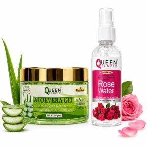 Queen Temple Khadi India Rose Water 250ml + Aloe Vera Gel 50g Combo | Face Toner & Moisturizing Skincare Set | Hydrating, Refreshing & Soothing Daily Skin Care | For Face & Body