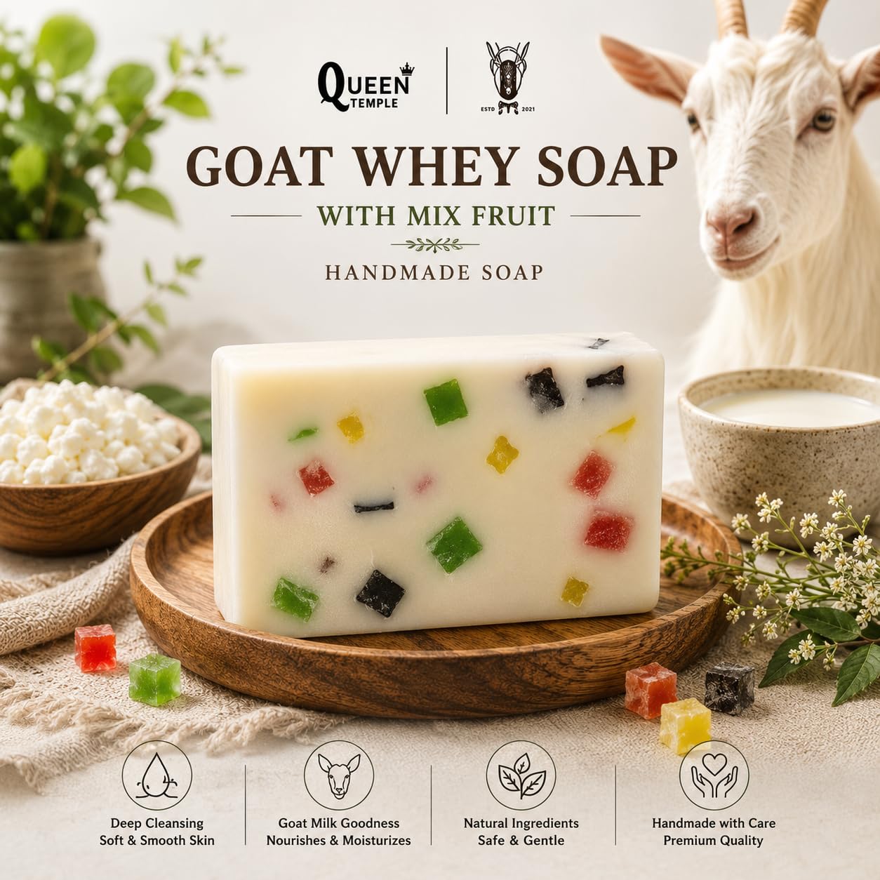 Whey Goat Milk Soap Pack of 2 for Face & Body By Khadi India Queen Temple - Image 4