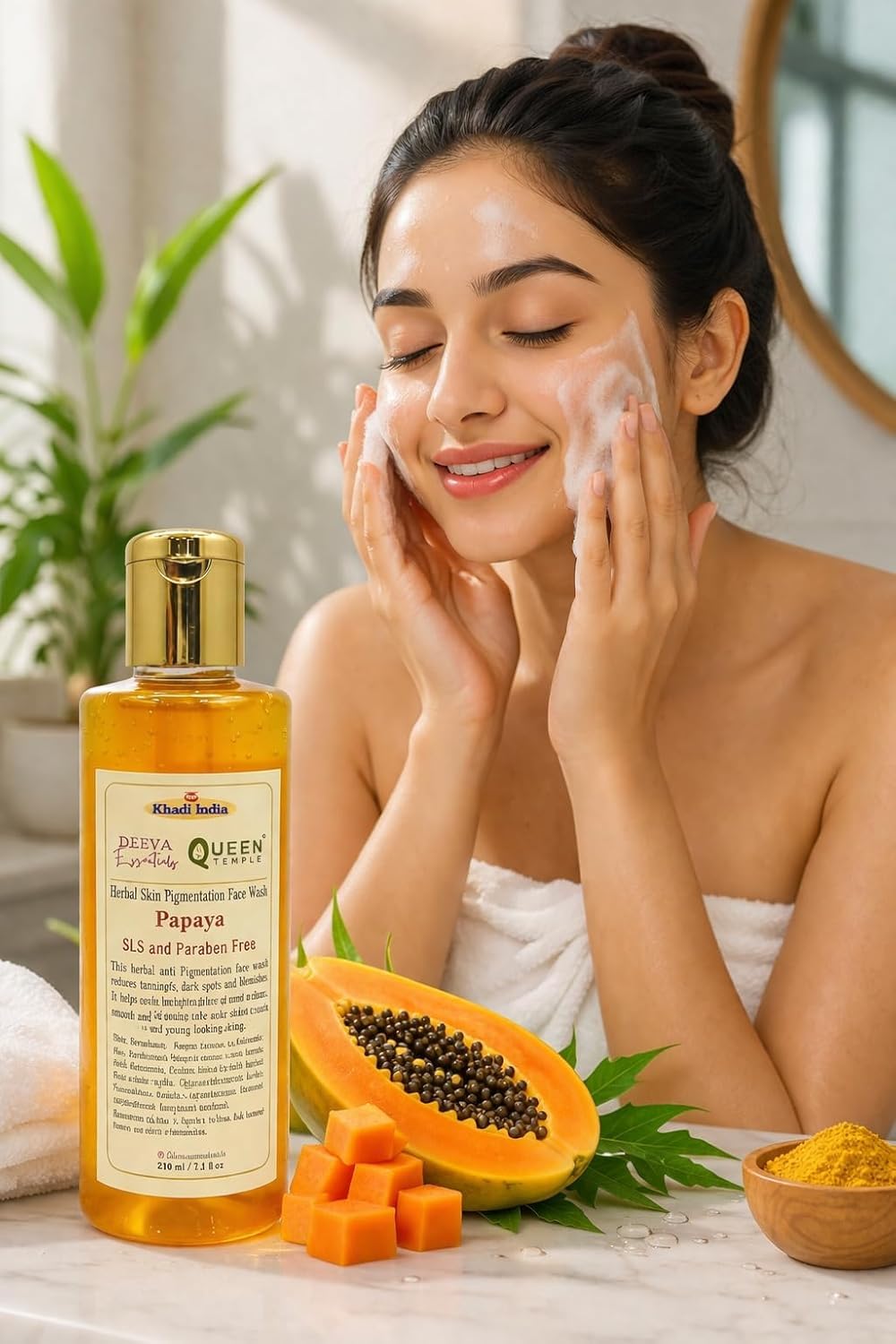 Khadi India Herbal Papaya Face Wash By Queen Temple 210 ML - Image 2