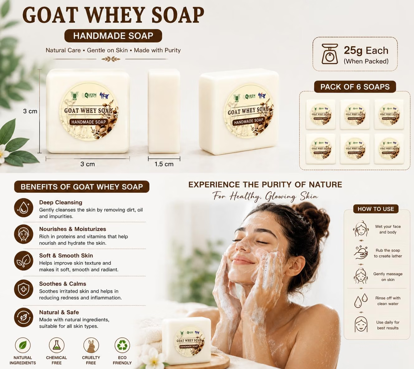 Goat Whey Handmade Soap – Natural Cleansing & Moisturizing Bath Soap | Gentle Soap for Face & Body | Pack of 6 | 25g Each - Image 4