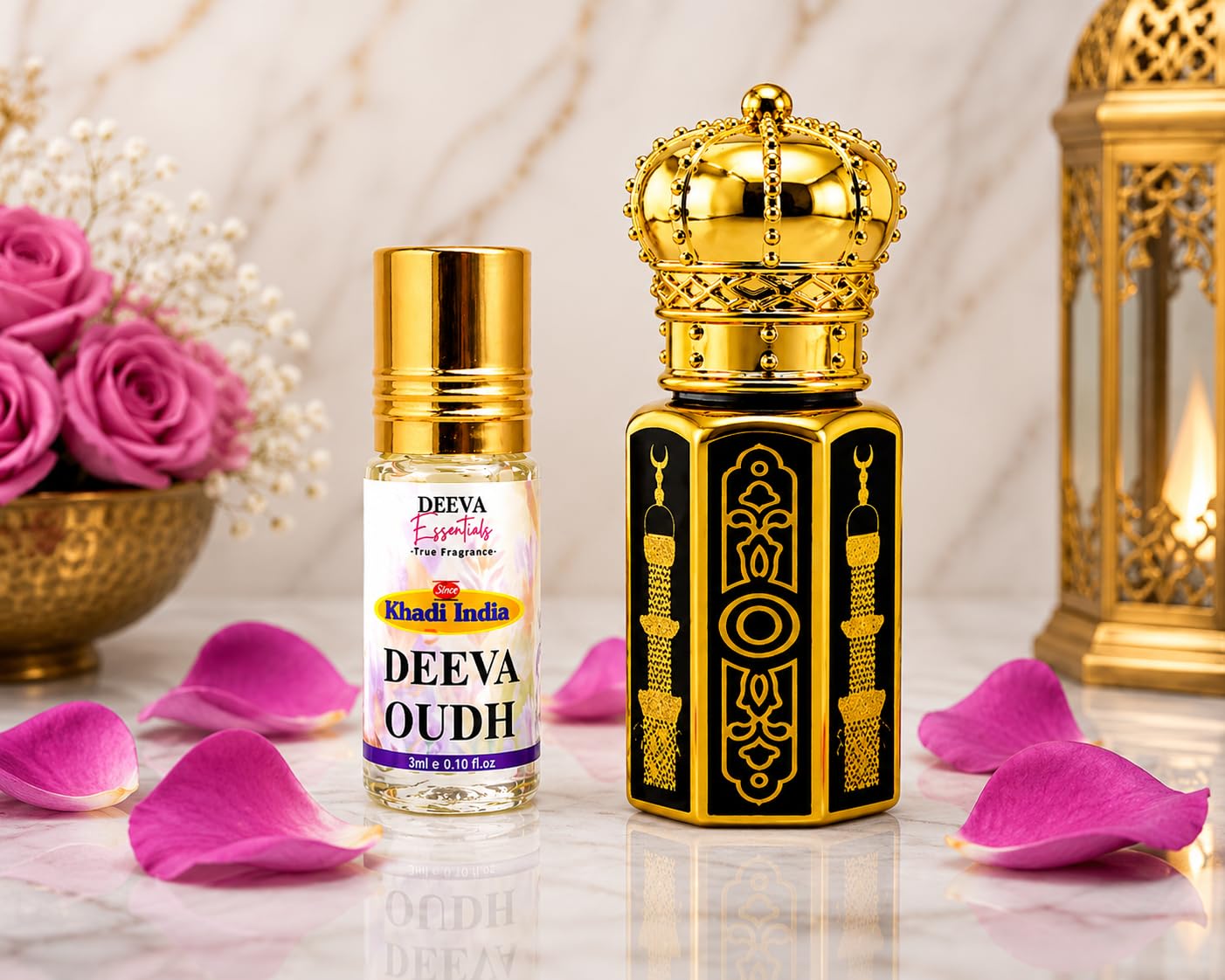 Queen Temple Deeva Oudh Attar Perfume Oil – 3ml & 6ml | Premium Long-Lasting Oudh Fragrance | Woody, Amber & Musky Attar | Unisex Perfume for Men & Women