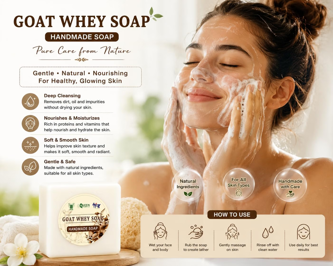 Goat Whey Handmade Soap – Natural Cleansing & Moisturizing Bath Soap | Gentle Soap for Face & Body | Pack of 6 | 25g Each - Image 5