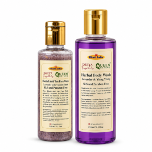 Queen Temple Herbal Face & Body Wash Combo – Lavender Anti Tan Face Wash 235ml + Lavender & Ylang Ylang Body Wash 210ml | Walnut Scrub, Deep Cleansing & Nourishing Care | SLS & Paraben Free