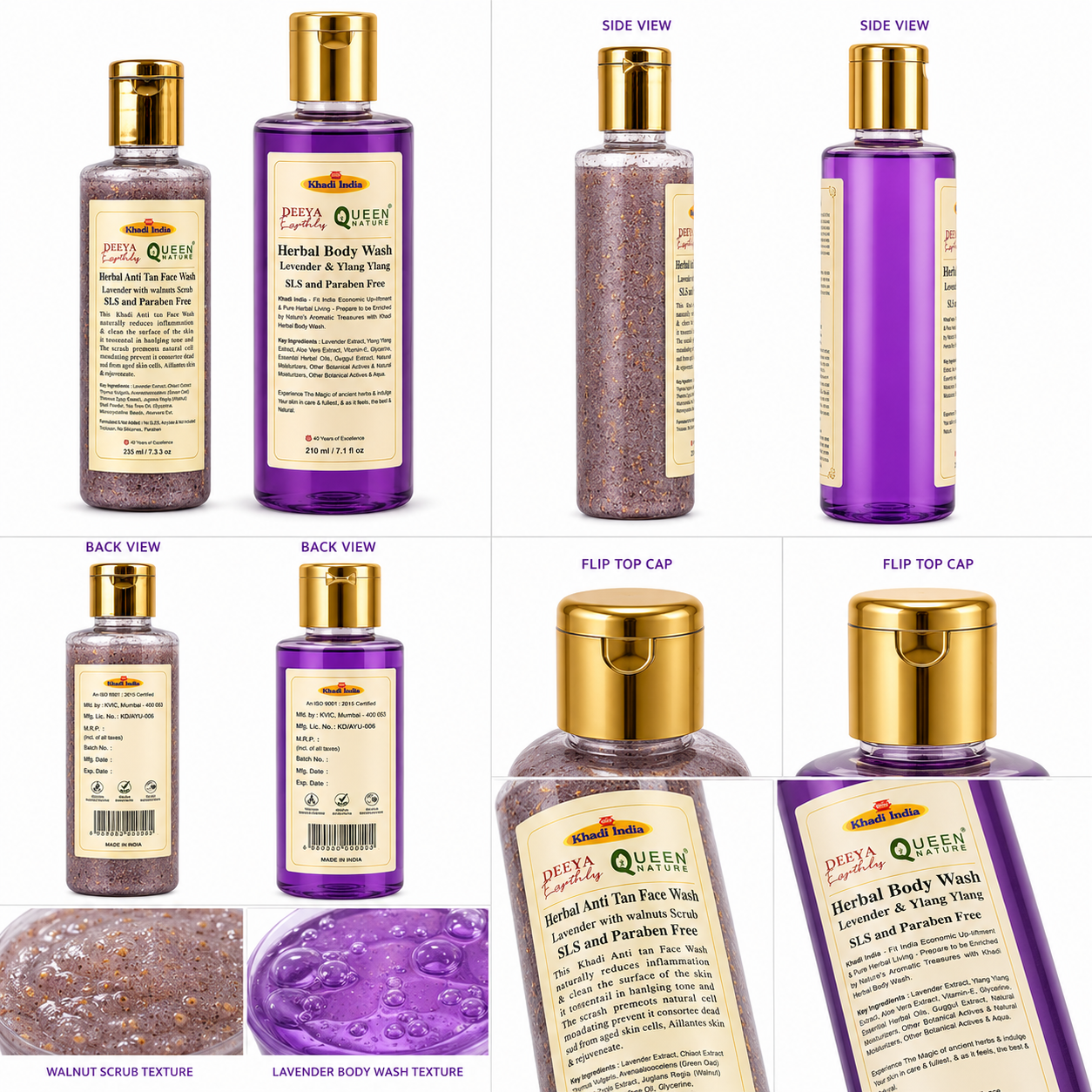 Queen Temple Herbal Face & Body Wash Combo – Lavender Anti Tan Face Wash 235ml + Lavender & Ylang Ylang Body Wash 210ml | Walnut Scrub, Deep Cleansing & Nourishing Care | SLS & Paraben Free - Image 5