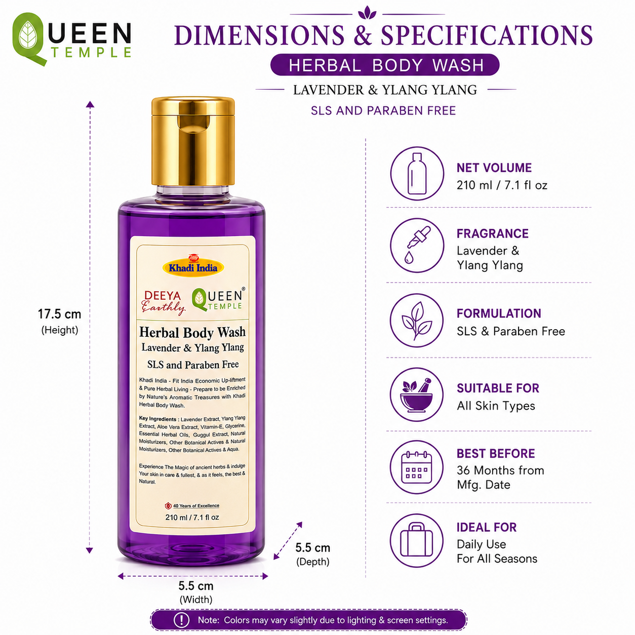 Queen Temple Herbal Body Wash – Lavender & Ylang Ylang | SLS & Paraben Free | 210 ml - Image 2