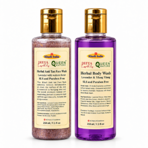 Queen Temple Herbal Face & Body Wash Combo – Anti Tan Face Wash + Body Wash with Walnut Scrub