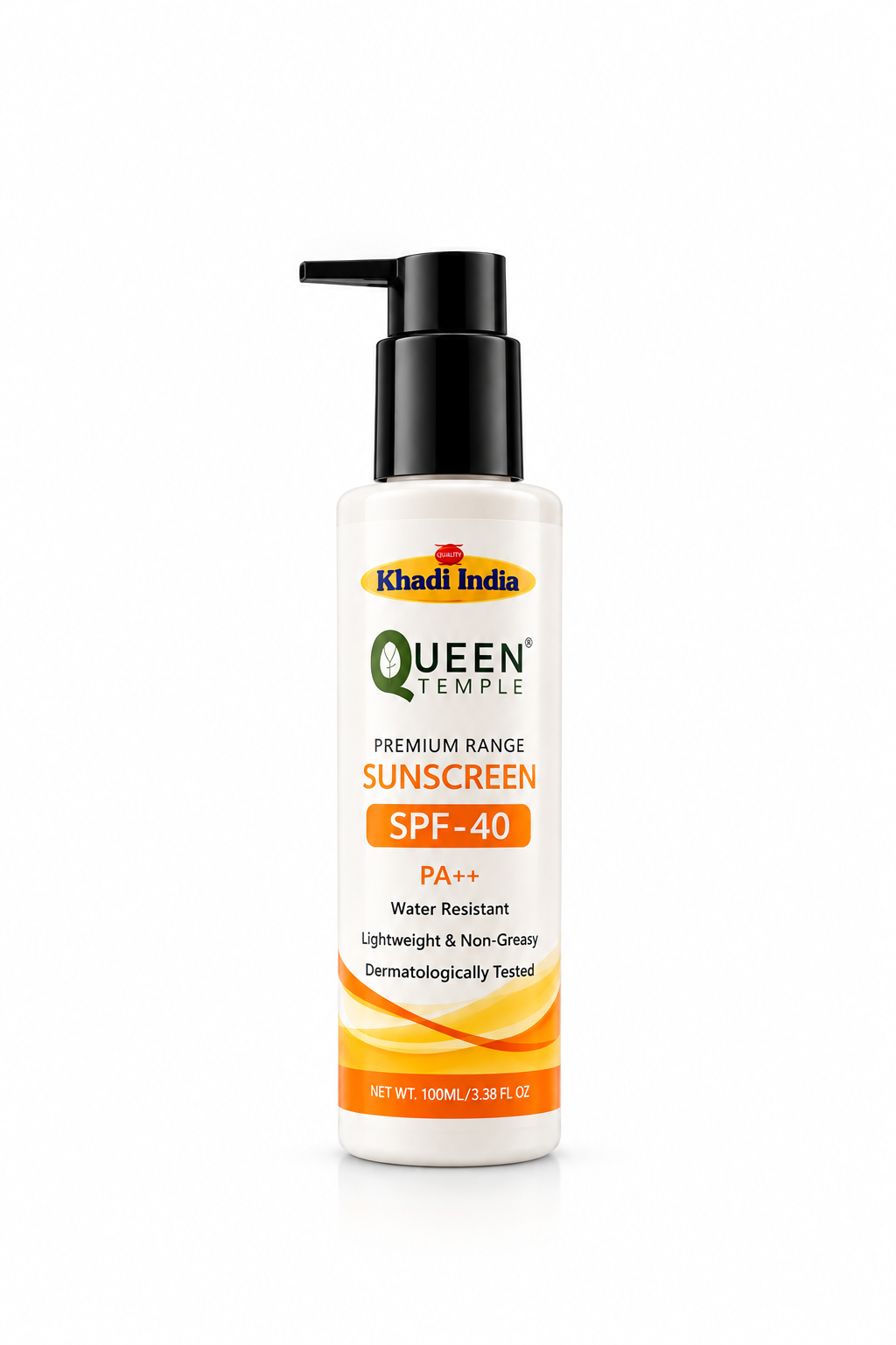 Queen Temple Khadi India Premium Sunscreen SPF 40 PA++ 100ml | Water Resistant, Lightweight & Non-Greasy Face Sunscreen | Suitable for All Skin Types