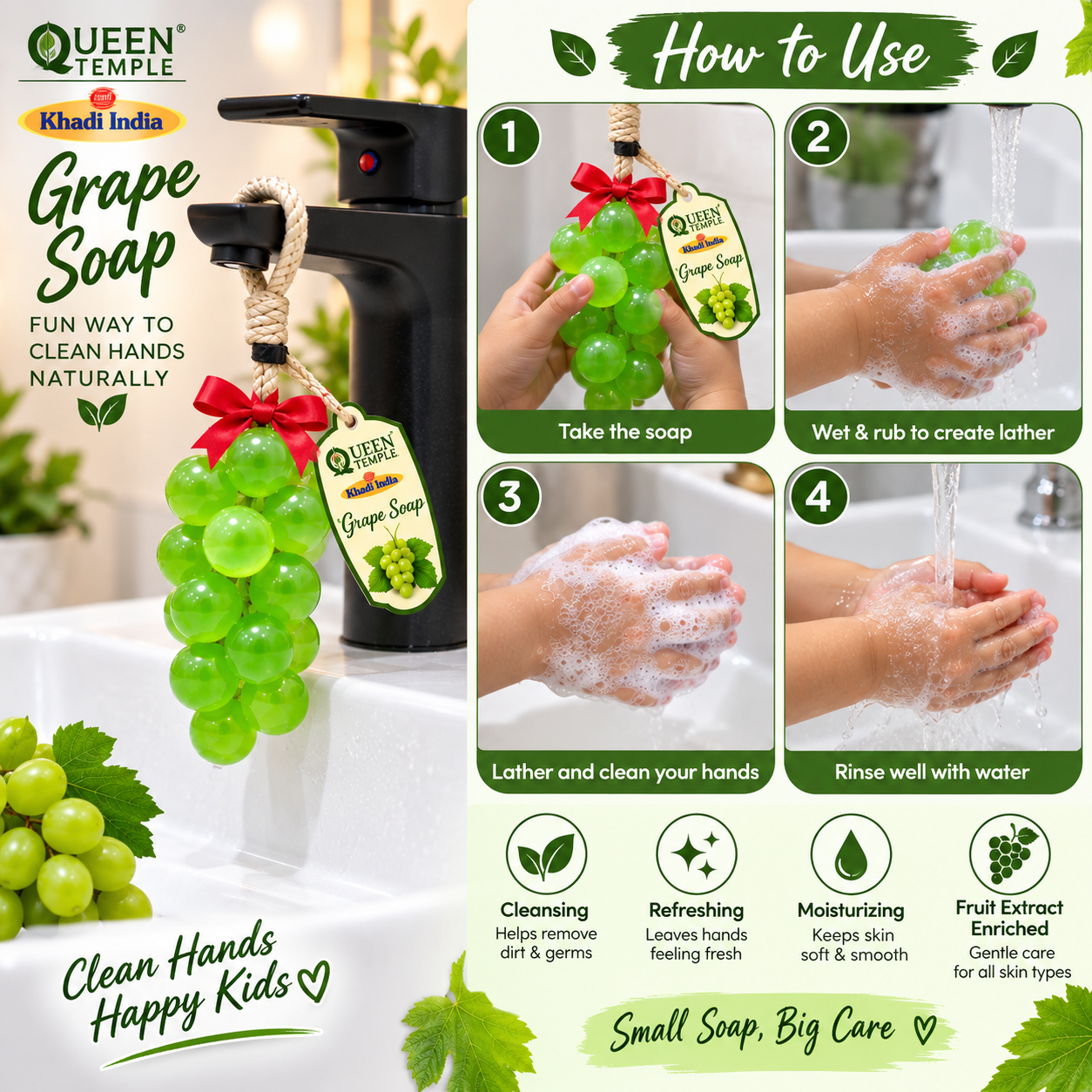 Queen Temple Khadi India Grape Hanging Soap – Handmade Grape Shaped Bath Soap with Hanging Rope Pack of 2 - Image 4