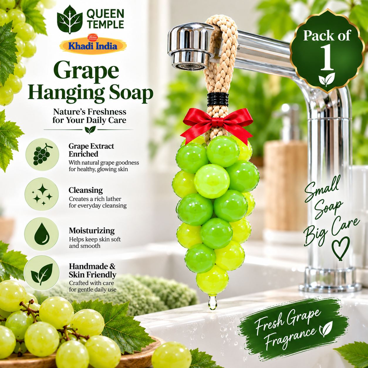 Queen Temple Khadi India Grape Hanging Soap – Handmade Grape Shaped Bath Soap with Hanging Rope Pack of 1 - Image 5