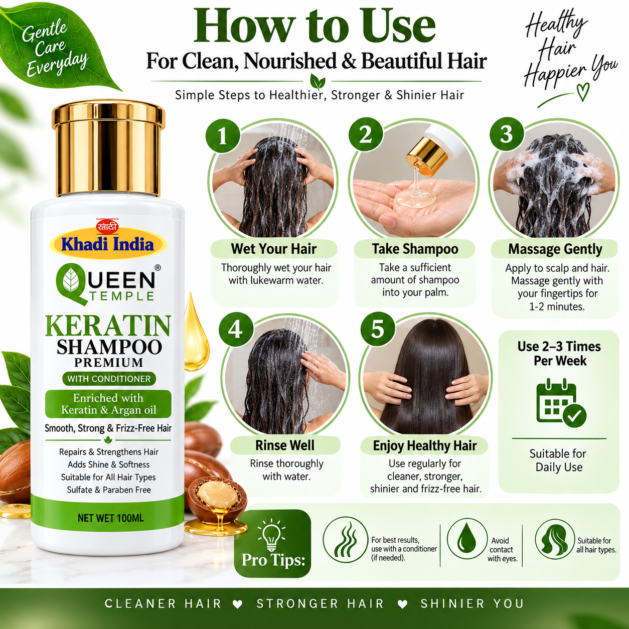 Queen Temple Khadi India Keratin Shampoo with Conditioner – Enriched with Keratin & Argan Oil | Sulfate & Paraben Free Hair Shampoo | For Smooth, Soft & Manageable Hair | 100 ml - Image 5