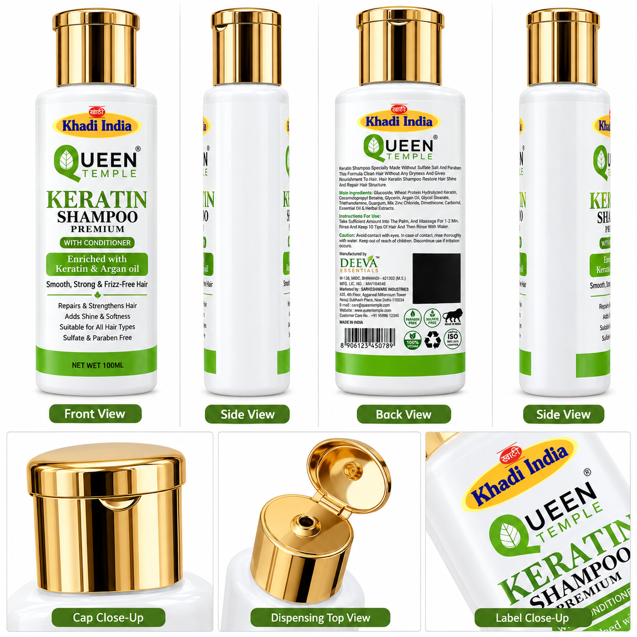 Queen Temple Khadi India Keratin Shampoo with Conditioner – Enriched with Keratin & Argan Oil | Sulfate & Paraben Free Hair Shampoo | For Smooth, Soft & Manageable Hair | 100 ml - Image 4