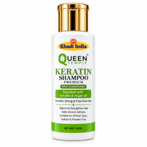 Queen Temple Khadi India Keratin Shampoo with Conditioner – Enriched with Keratin & Argan Oil | Sulfate & Paraben Free Hair Shampoo | For Smooth, Soft & Manageable Hair | 100 ml