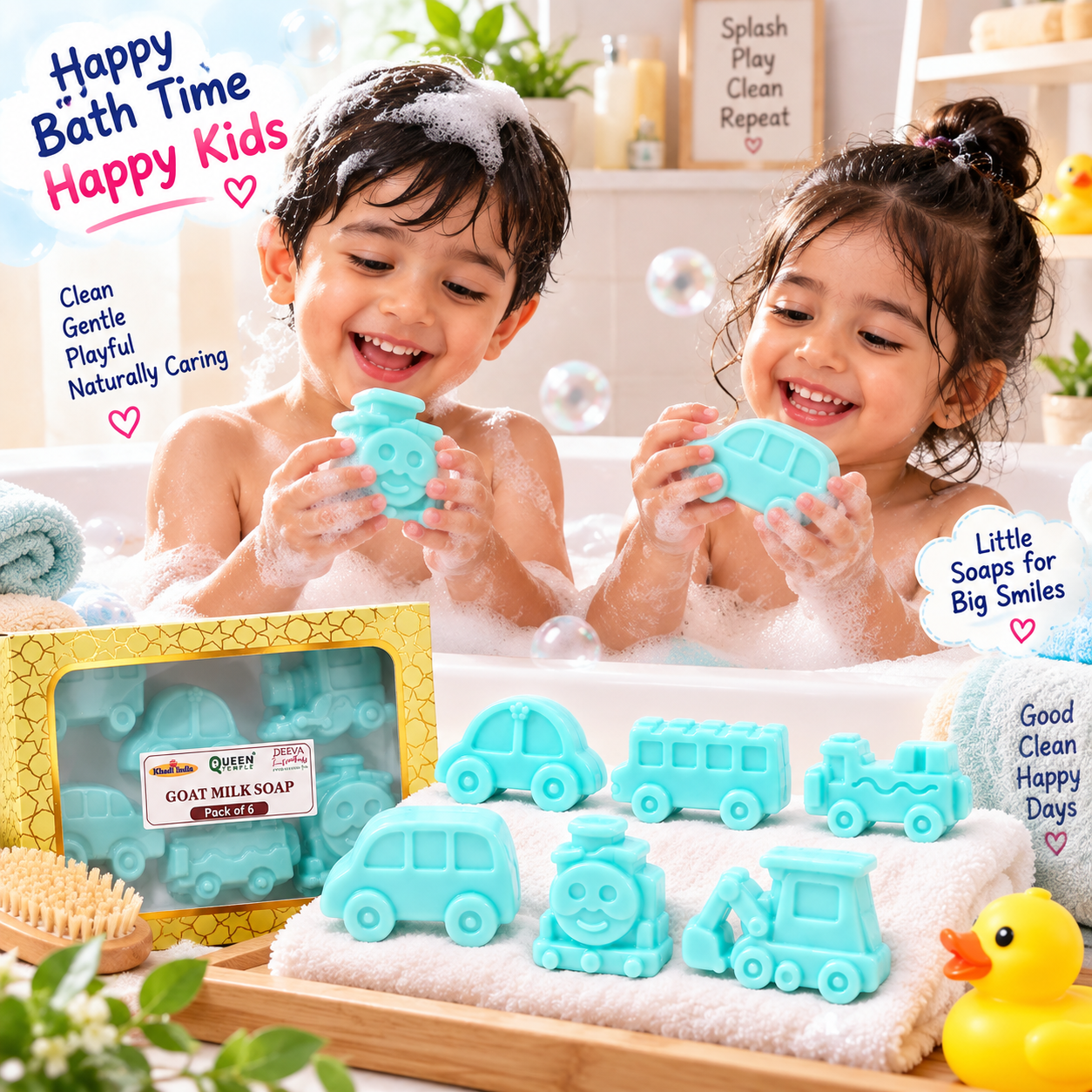 Queen Temple Goat Milk Soap for Kids Toy Soap Blue – Pack of 6 Cute Vehicle Shaped Soaps, 50 gm Each - Image 3
