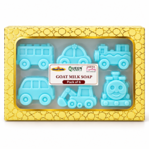 Queen Temple Goat Milk Soap for Kids Toy Soap Blue – Pack of 6 Cute Vehicle Shaped Soaps, 50 gm Each