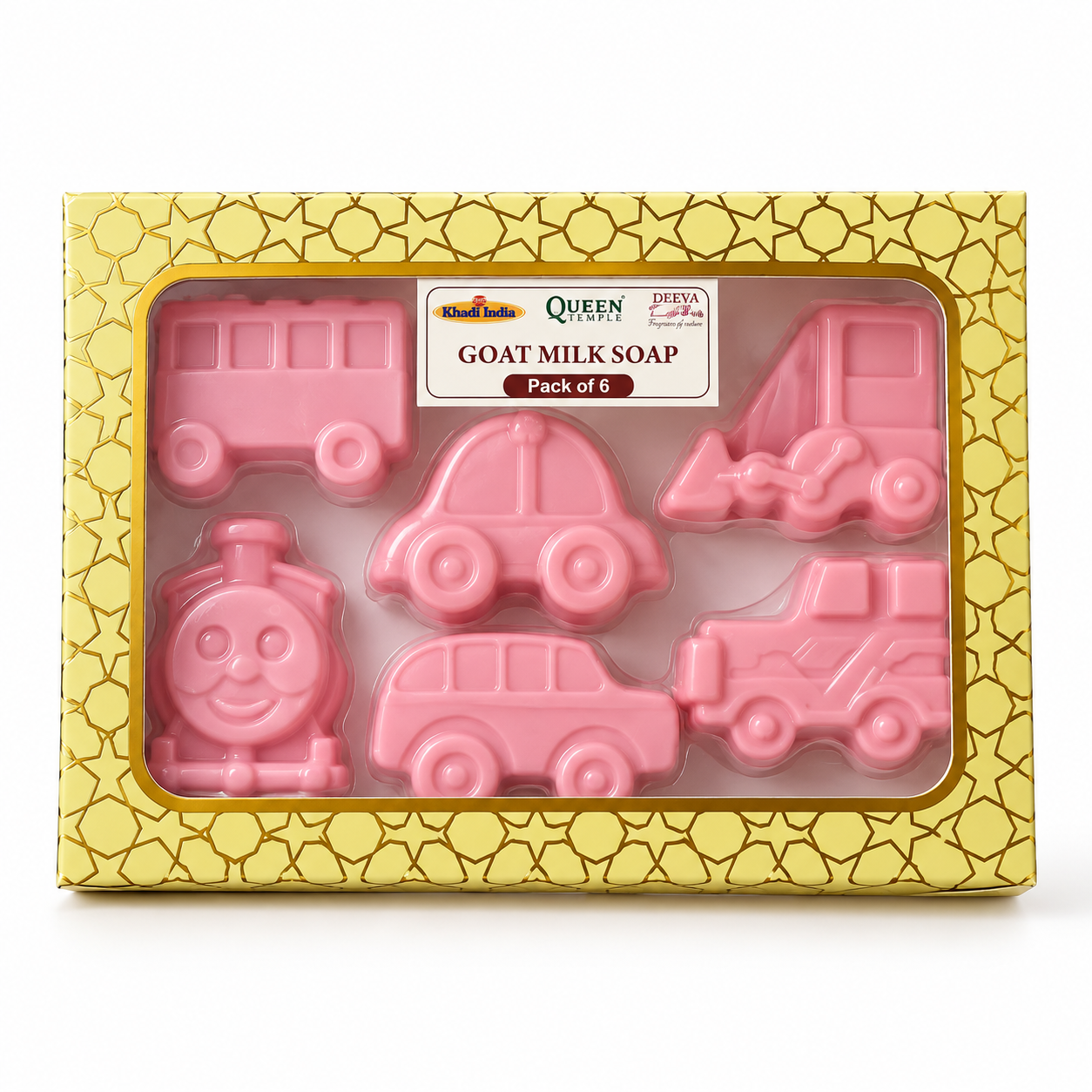 Queen Temple Goat Milk Soap for Kids Toy Soap – Pack of 6 Fun Vehicle Shapes Pink | 50 g Each