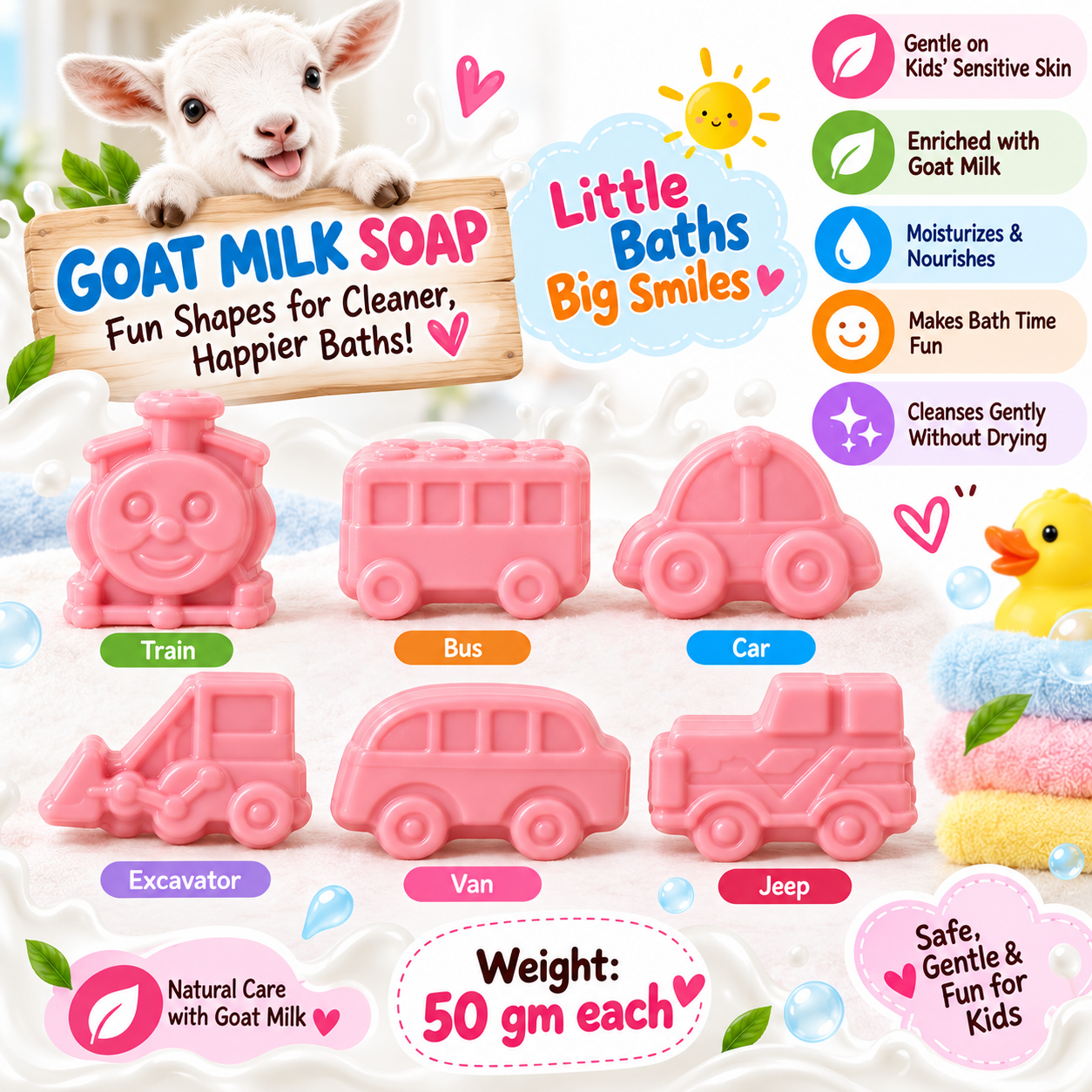 Queen Temple Goat Milk Soap for Kids Toy Soap – Pack of 6 Fun Vehicle Shapes Pink | 50 g Each - Image 5
