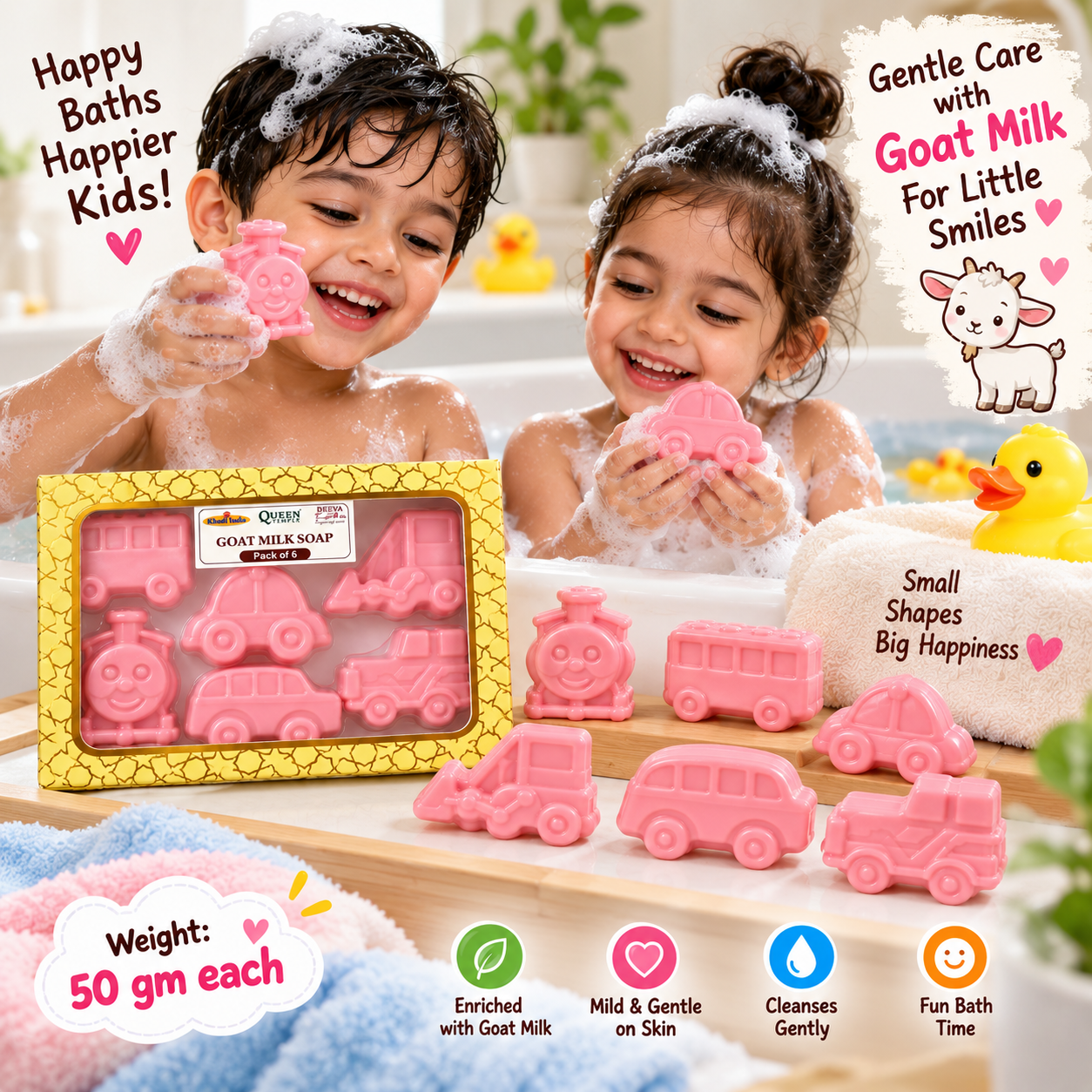 Queen Temple Goat Milk Soap for Kids Toy Soap – Pack of 6 Fun Vehicle Shapes Pink | 50 g Each - Image 4