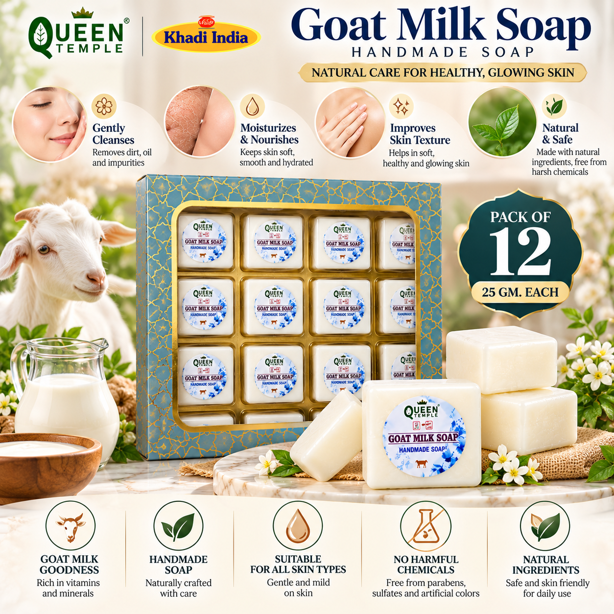 Goat Milk Handmade Soap – Nourishing & Moisturizing Bath Soap | Gentle Cleansing Soap for Face & Body | Natural Skincare Soap Bar| Pack of 12 , 25gm Each - Image 5