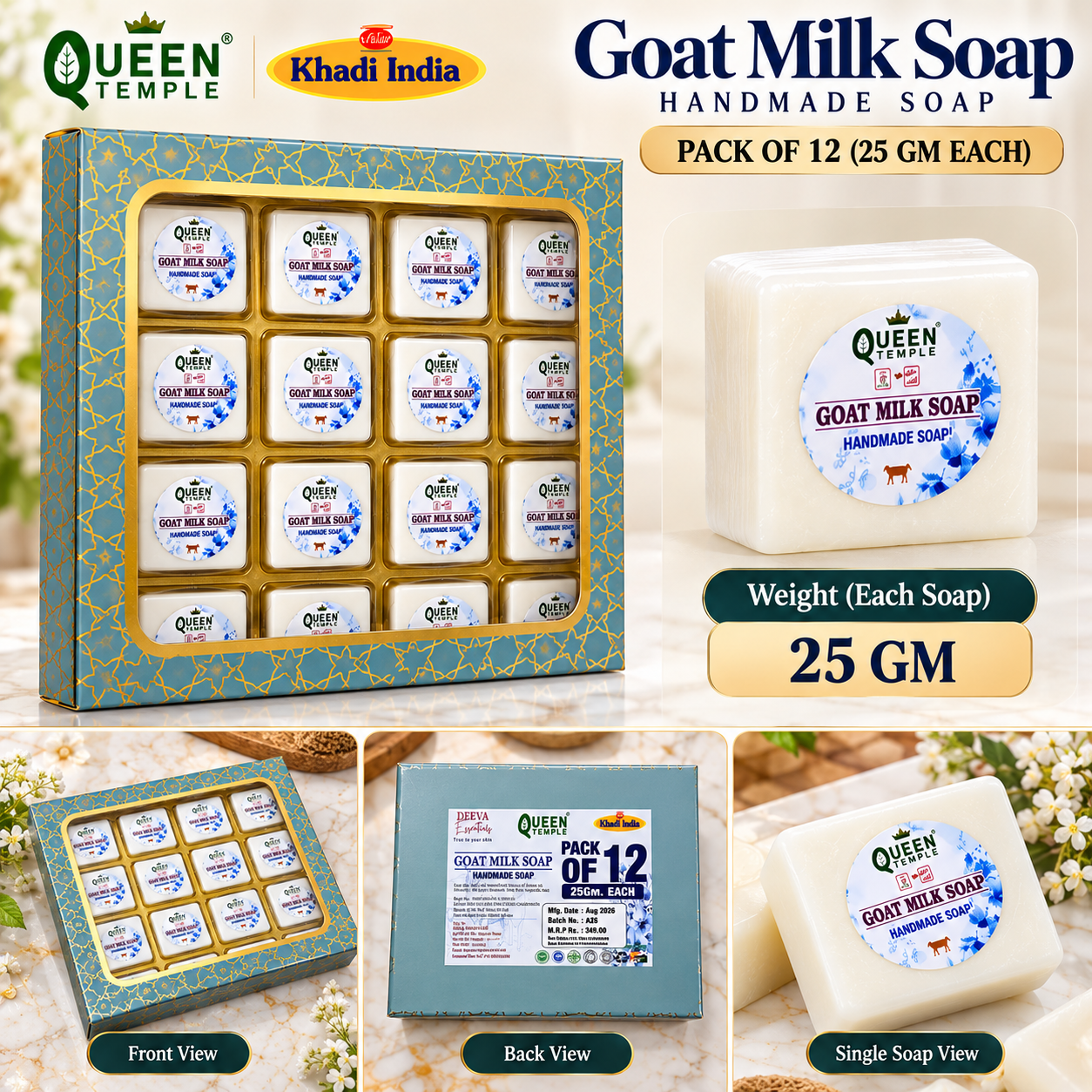 Goat Milk Handmade Soap – Nourishing & Moisturizing Bath Soap | Gentle Cleansing Soap for Face & Body | Natural Skincare Soap Bar| Pack of 12 , 25gm Each - Image 6