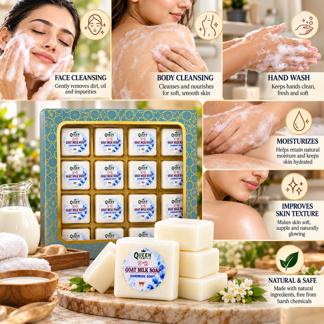Goat Milk Handmade Soap – Nourishing & Moisturizing Bath Soap | Gentle Cleansing Soap for Face & Body | Natural Skincare Soap Bar| Pack of 12 , 25gm Each - Image 3