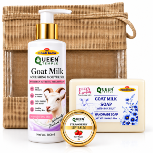 Queen Temple Goat Milk Skincare Combo, Goat Milk Handmade Soap & Strawberry Lip Balm, 206 g Approx.
