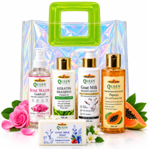 Queen Temple Complete Skin & Hair Care with Rose Water , Keratin Shampoo , Goat Milk Moisturizer, Papaya Face Wash & Goat Milk Handmade Soap
