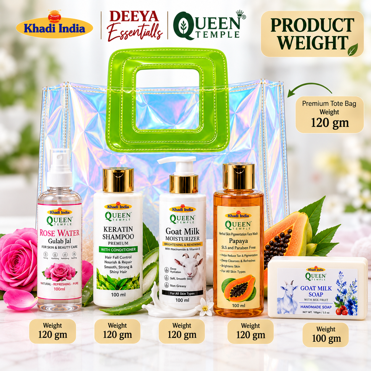 Queen Temple Complete Skin & Hair Care with Rose Water , Keratin Shampoo , Goat Milk Moisturizer, Papaya Face Wash & Goat Milk Handmade Soap - Image 4