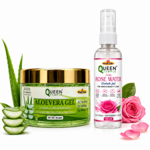 Queen Temple Rose Water + Aloe Vera Gel Combo | Face Toner & Moisturizing Skincare Set | Hydrating, Refreshing & Soothing Daily Skin Care