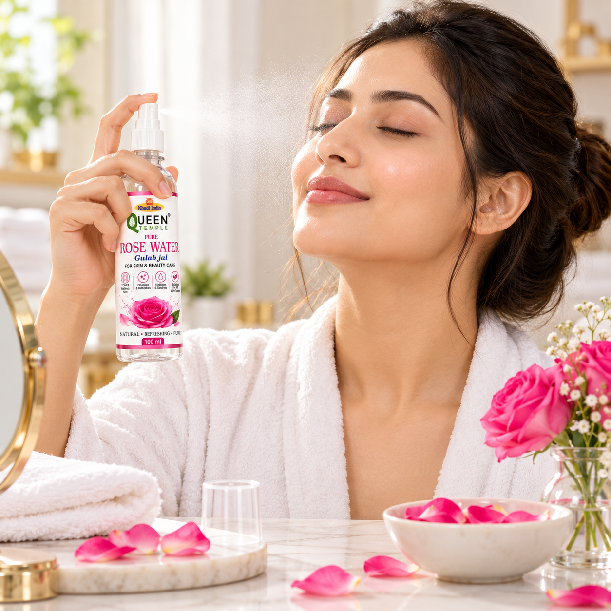 Queen Temple Rose Water + Aloe Vera Gel Combo | Face Toner & Moisturizing Skincare Set | Hydrating, Refreshing & Soothing Daily Skin Care - Image 5