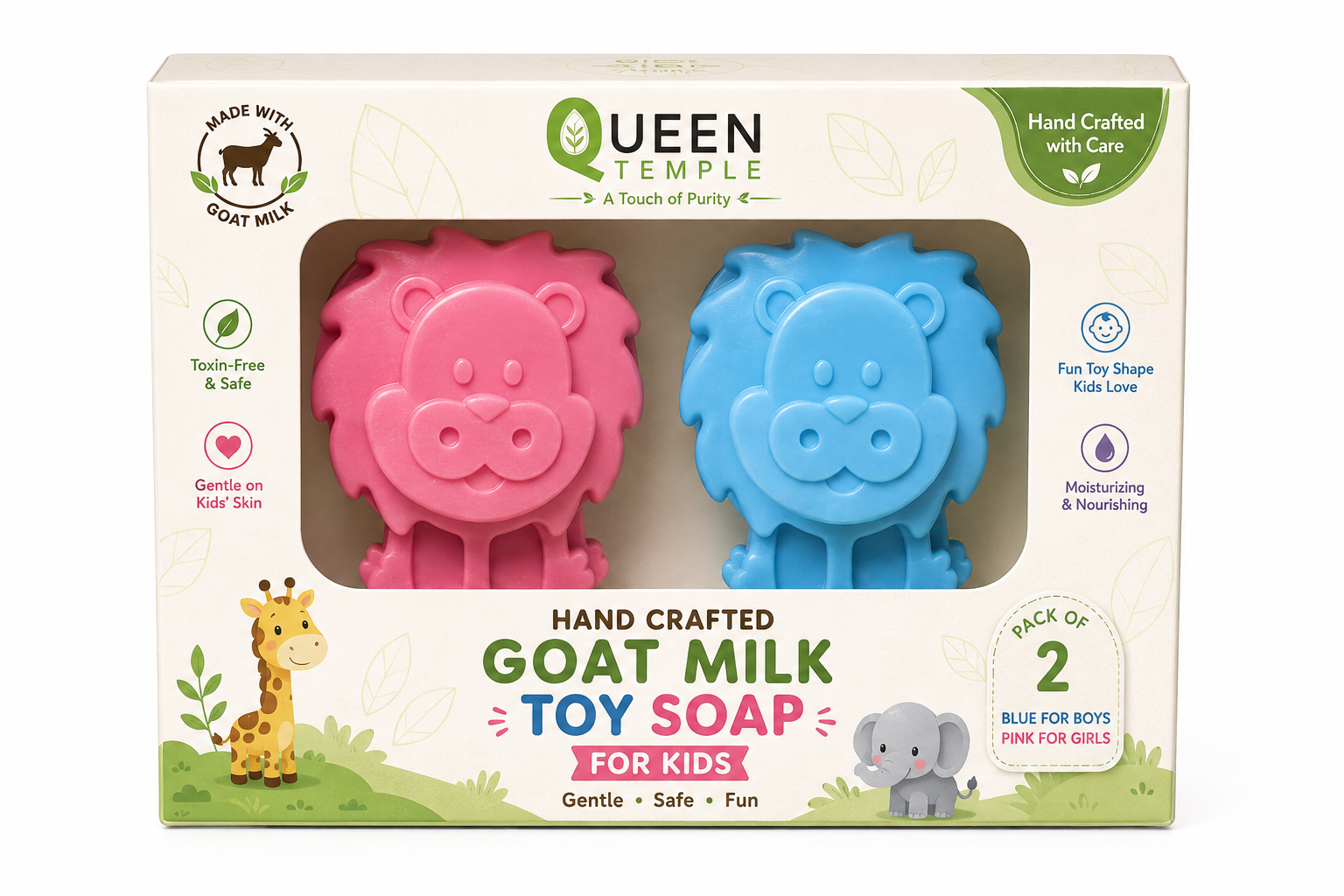 Queen Temple Handmade Goat Milk Toy Soap for Kids – Pack of 2 | Fun Lion-Shaped Bath Soap for Boys & Girls | Gentle, Moisturizing & Nourishing Kids Soap | Mild Daily Bathing Soap - Image 6