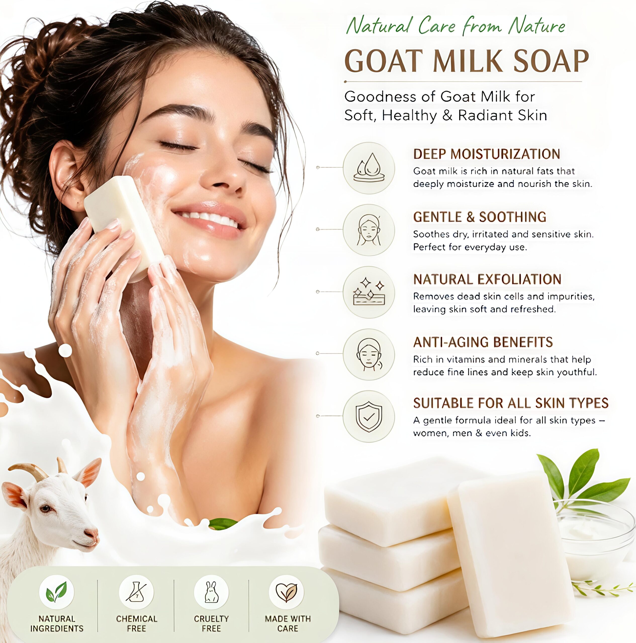 Goat Milk Handmade Soap – Nourishing & Moisturizing Bath Soap | Gentle Cleansing Soap for Face & Body | Natural Skincare Soap Bar - Image 3