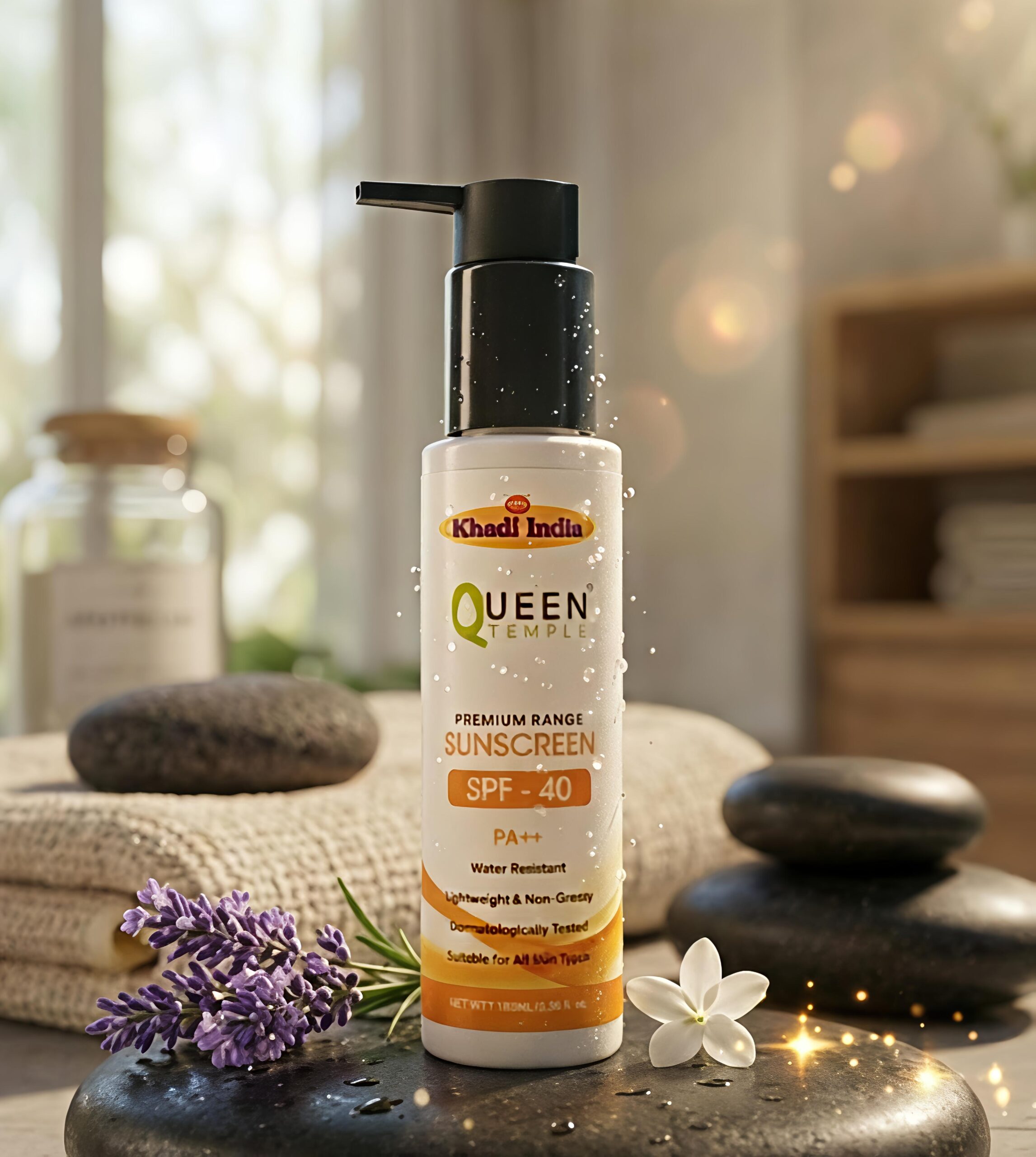 Queen Temple Khadi India Premium Sunscreen SPF 40 PA++ 100ml | Broad Spectrum UVA & UVB Protection | Water Resistant, Lightweight & Non-Greasy Face Sunscreen | Suitable for All Skin Types - Image 6