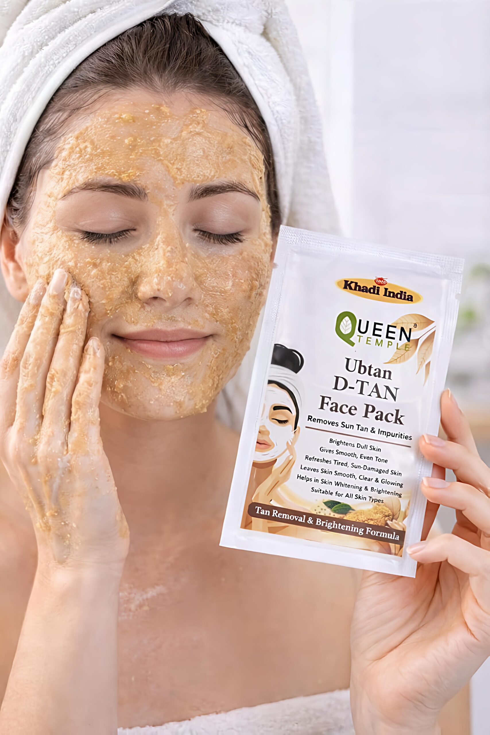 Queen Temple Khadi India Ubtan D-Tan Face Pack | Pack of 3 | 15g Each (3 × 15g) | Herbal Anti-Tan & Skin Brightening Face Pack | Helps Remove Tan, Dark Spots & Impurities | For All Skin Types - Image 5