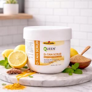 Queen Temple Khadi India D-Tan Scrub | 200g | Herbal Tan Removal & Exfoliating Face Scrub | Helps Remove Tan, Dead Skin & Impurities | Brightens & Smoothens Skin | For All Skin Types