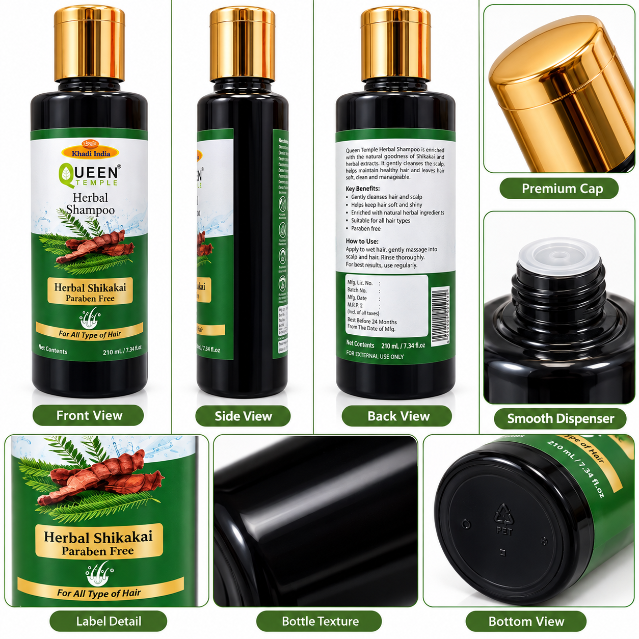 Queen Temple Khadi India Herbal Shikakai Shampoo 210ml | Herbal Shampoo with Shikakai & Natural Herbal Extracts | Paraben-Free Gentle Hair Cleanser for All Hair Types | Daily Hair Care - Image 4